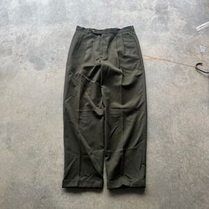 Nordstrom Corbin Mens Pleated Dress Pants Olive Green Cuffed Straight Leg 32x30